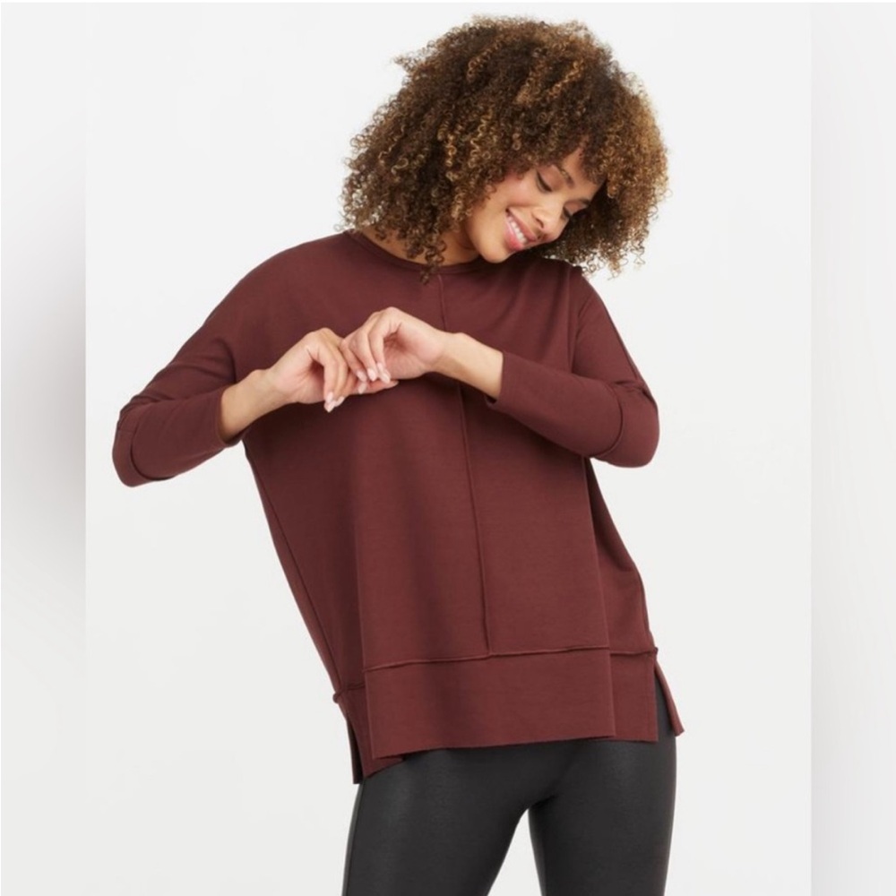 SPANX Perfect Length Dolman 3/4 Sleeve Blouse‎ Sweatshirt Burgundy Size XL